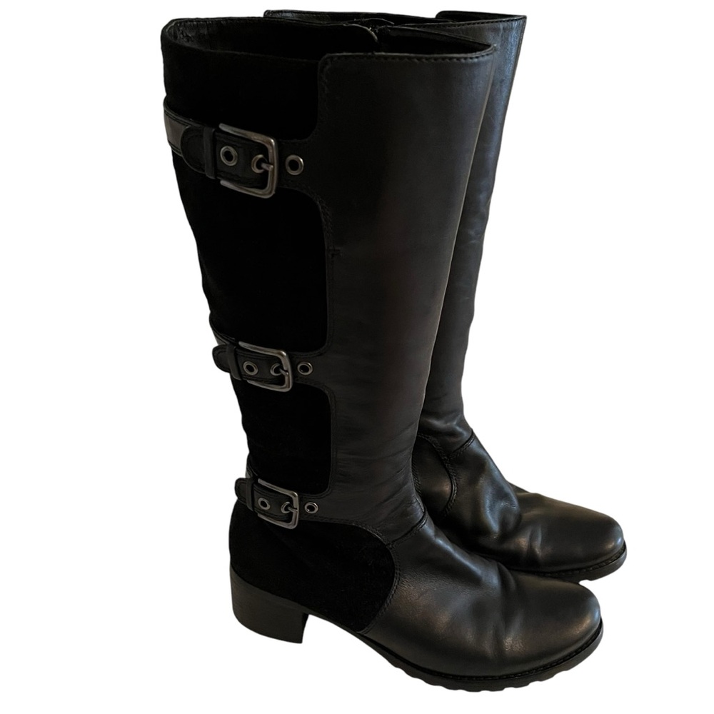 ECCO Black Leather/Suede "Esmeralda" 3 Buckle Knee High Boots 39(8/8.5)